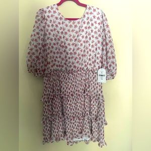 Arula 1X Red and White Floral Tiered Ruffle Dress